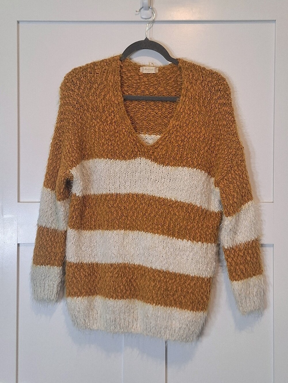 Altar'd State Cotton Acrylic V Neck Striped Sweater Stretchy Size S/M Fuzzy Soft